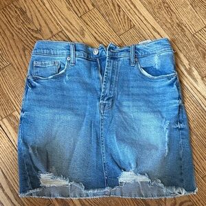 Kensie Denim Mini Skirt with Distressed Details
